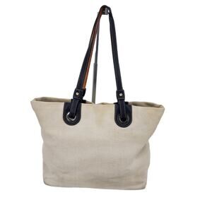 Dooney & Burke Cream Beach or Travel Large Canvas Bag with Leather Straps
